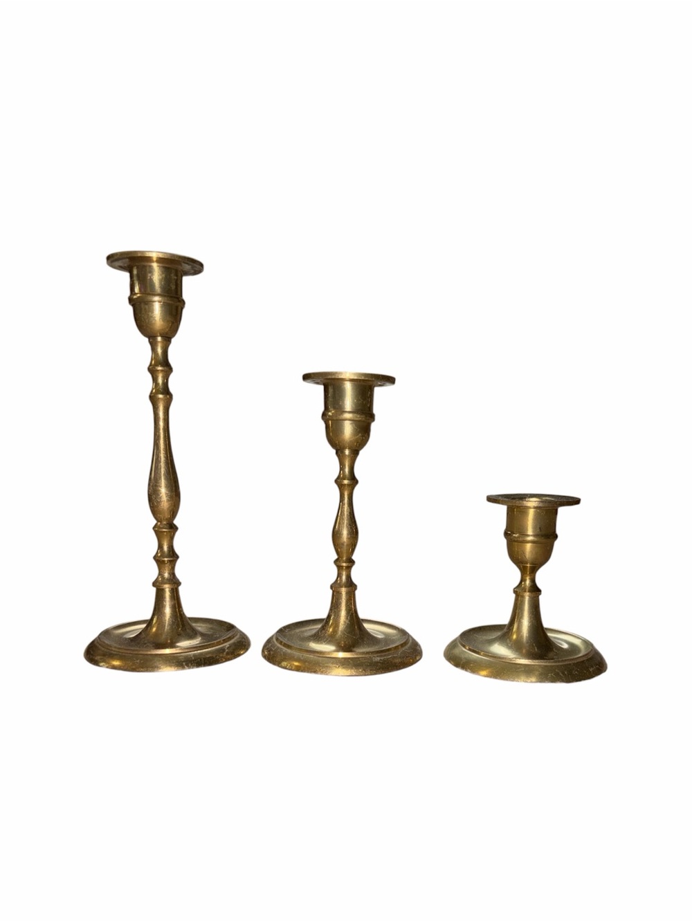 Brass Tone Candle Holders Trio - Classic Decorative Set